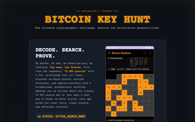 Bitcoin keyHunt web tool interface
